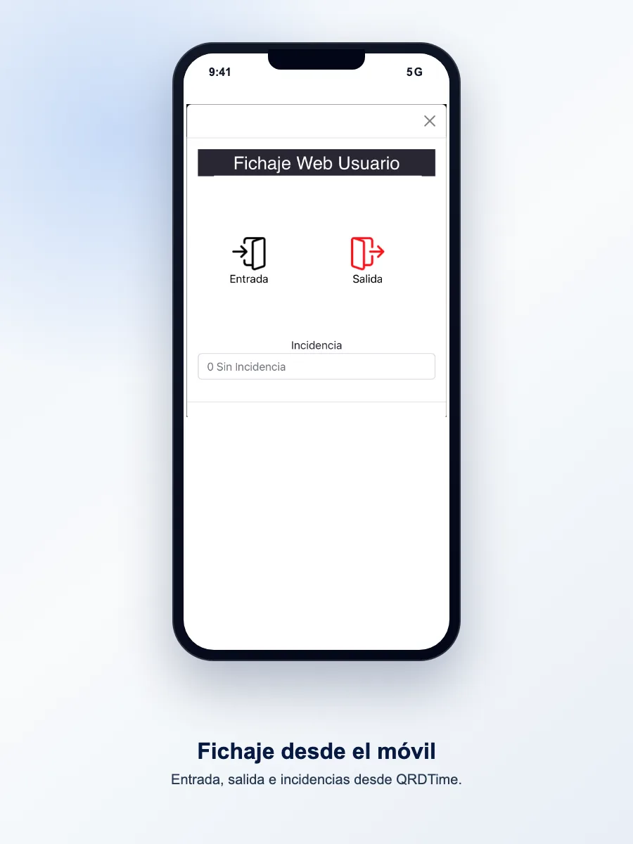 Mockup móvil de fichaje QRDTime